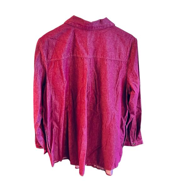 Joan Rivers Red Button Down Top L Long Sleeve Pockets Western Warm Minimalist - Picture 3 of 12